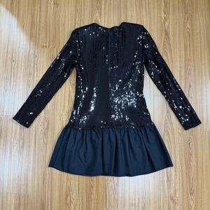 WAYF Black Maddie Long Sleeve Sequin Minidress XS